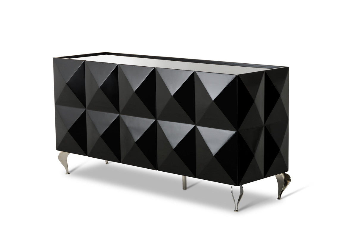 33' Black Lacquer Mdf And Steel Buffet With 3 Doors By Homeroots | Sideboards | Modishstore - 3