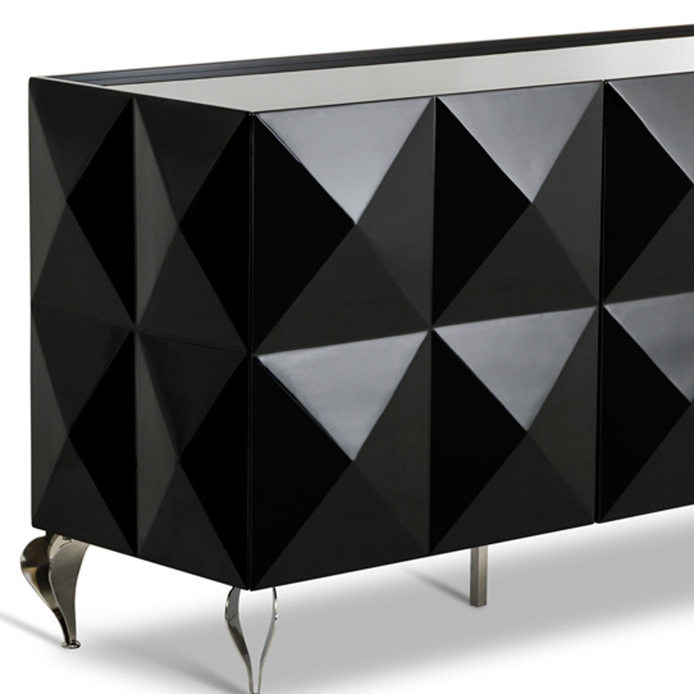 33' Black Lacquer Mdf And Steel Buffet With 3 Doors By Homeroots | Sideboards | Modishstore - 4