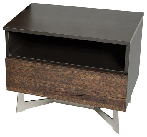 20' Dark Aged Oak Veneer Steel And Wood Nightstand By Homeroots | Nightstands | Modishstore