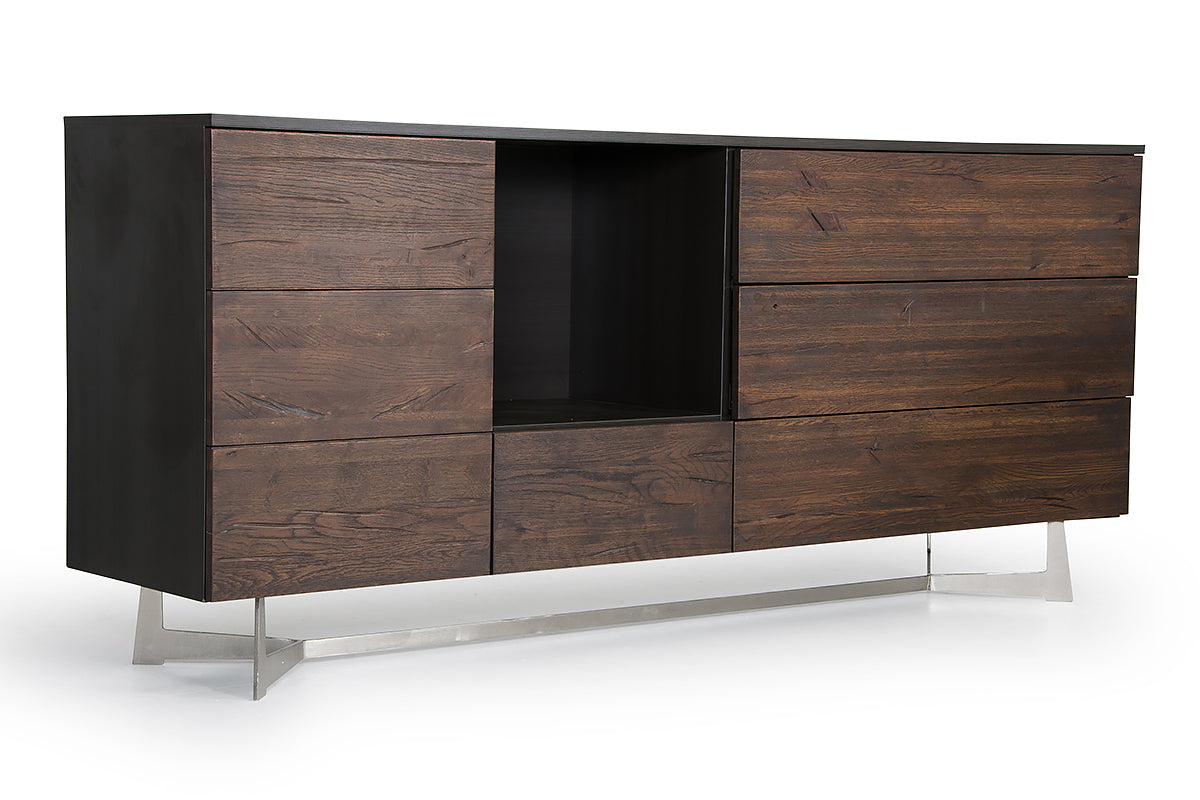 34' Dark Aged Oak Veneer Steel And Wood Buffet By Homeroots | Sideboards | Modishstore - 2