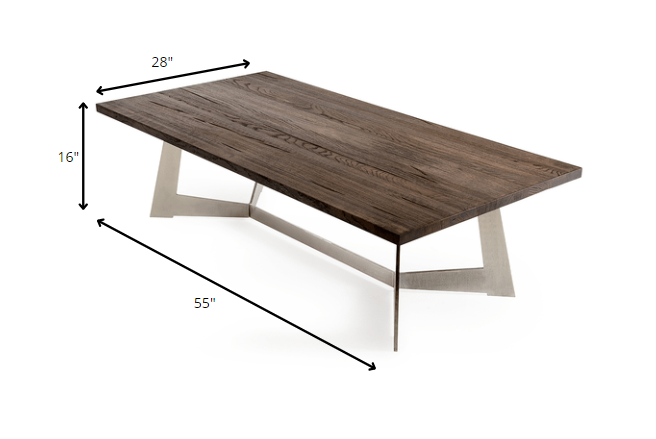 16' Dark Aged Oak Wood Veneer and Steel Coffee Table By Homeroots | Coffee Tables | Modishstore - 6