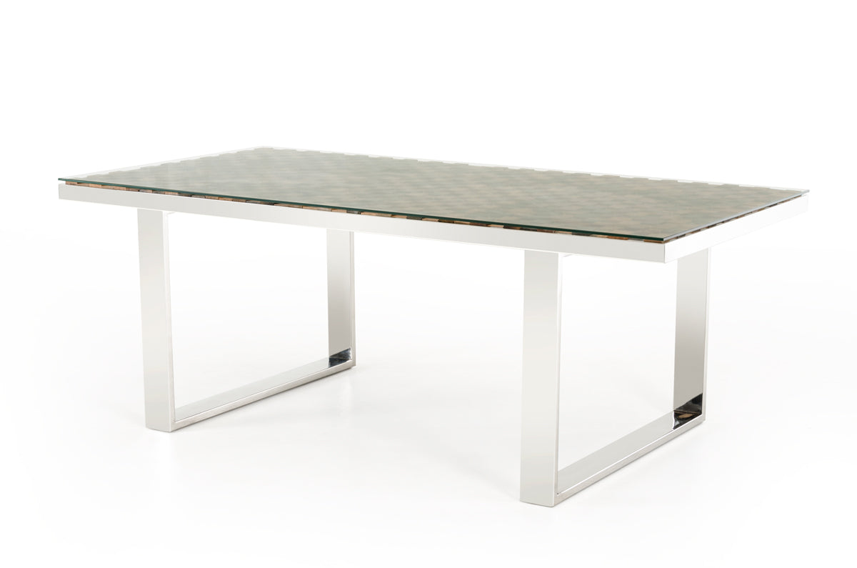 30' Wood Mosaic Steel And Glass Dining Table By Homeroots | Dining Tables | Modishstore