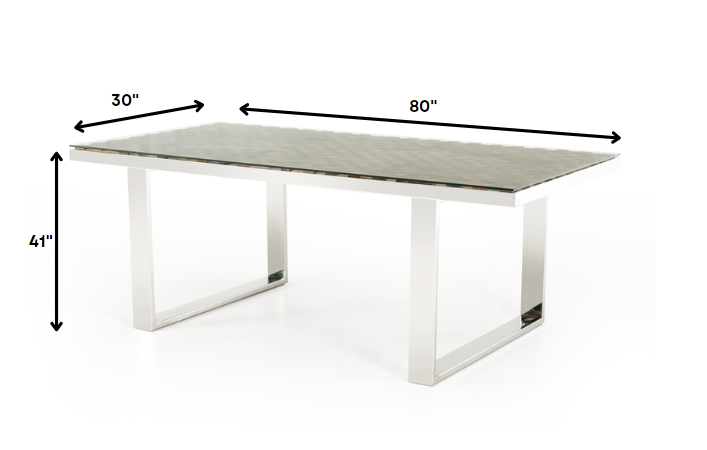 30' Wood Mosaic Steel And Glass Dining Table By Homeroots | Dining Tables | Modishstore - 4