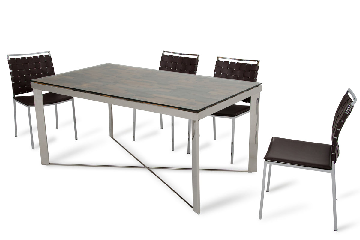 30' Wood Steel And Glass Dining Table By Homeroots | Dining Tables | Modishstore