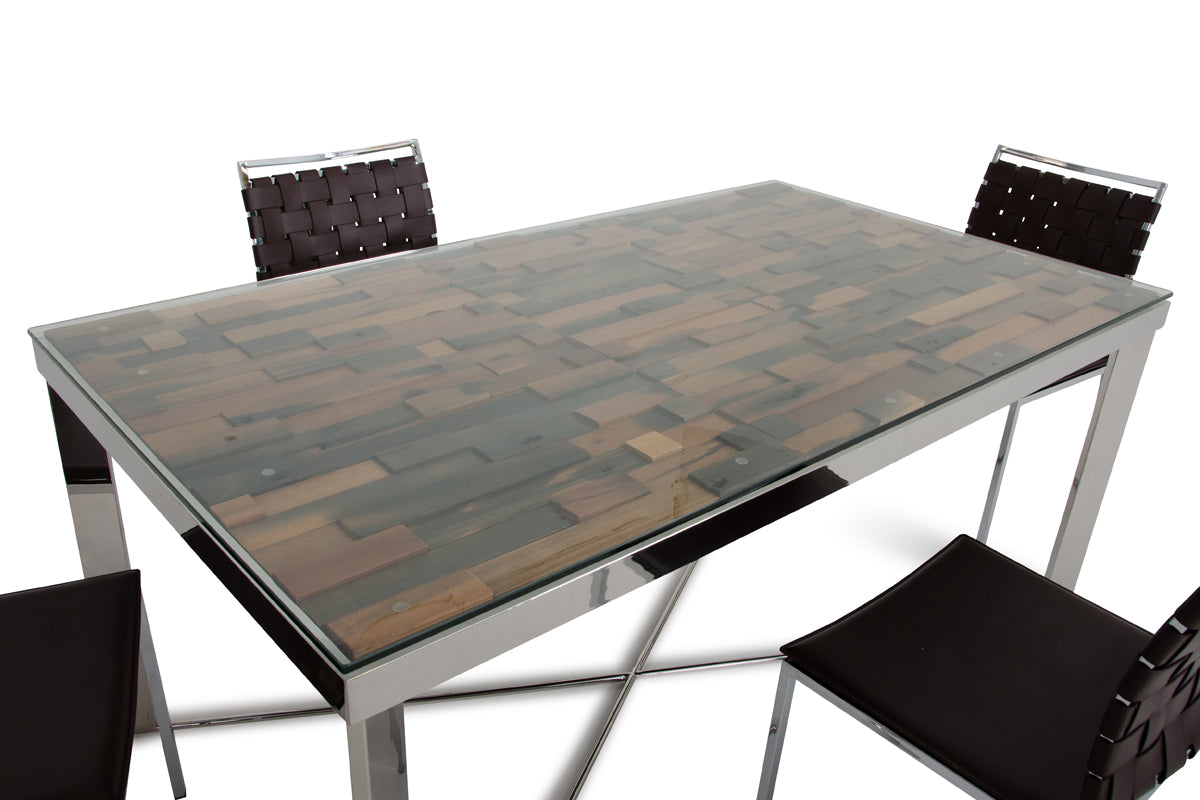 30' Wood Steel And Glass Dining Table By Homeroots | Dining Tables | Modishstore - 2