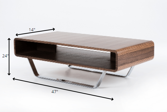 14' Walnut Veneer and Steel Coffee Table By Homeroots | Coffee Tables | Modishstore - 6