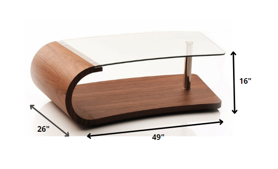 16' Walnut Veneer MDF and Glass Coffee Table By Homeroots | Coffee Tables | Modishstore - 2