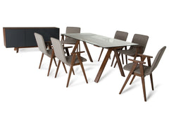 30' Walnut Wood Veneer Mdf And Glass Dining Set By Homeroots