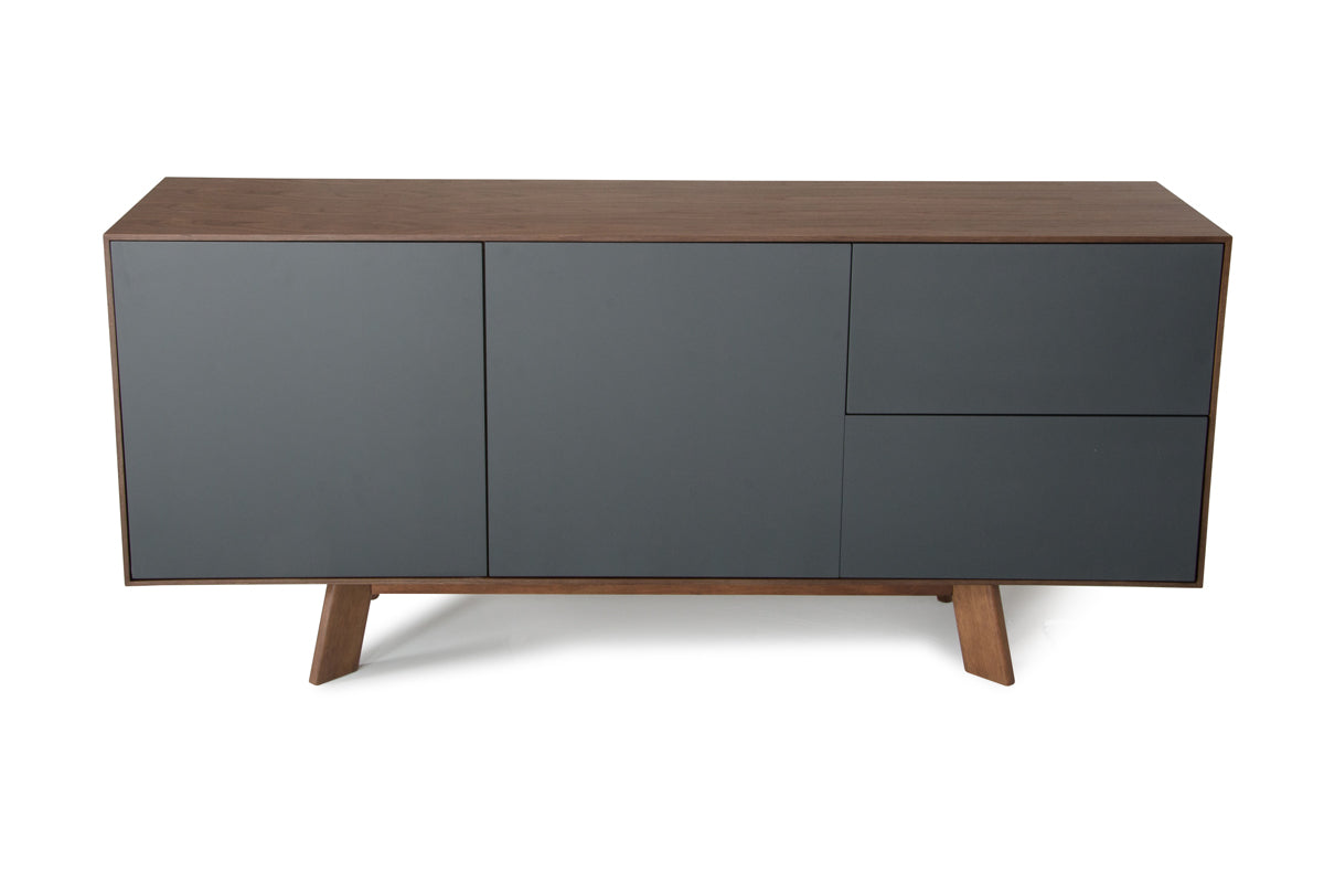 30' Charcoal Grey And Walnut Veneer Mdf And Metal Buffet By Homeroots | Sideboards | Modishstore - 2