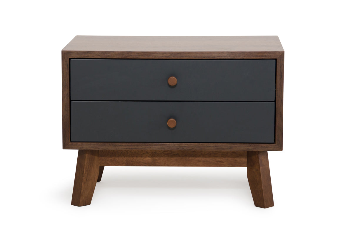 Mid Century Mod Grey And Walnut Finish 2 Drawer Night Stand By Homeroots | Nightstands | Modishstore