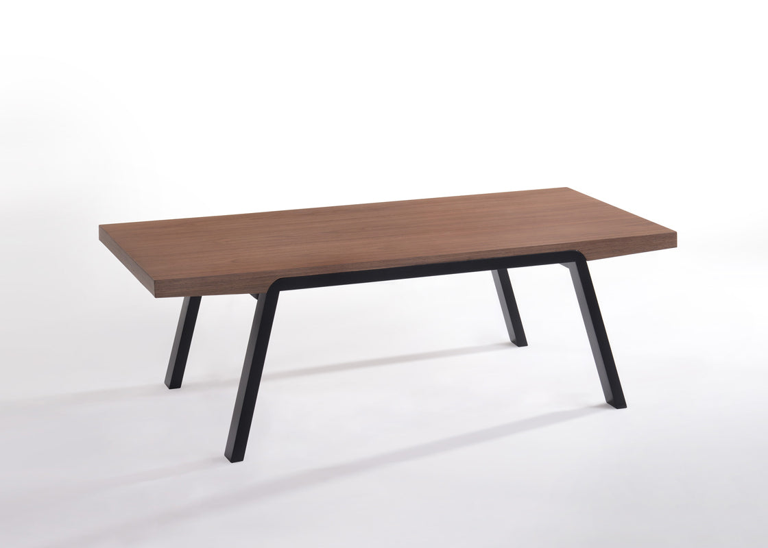 24' Walnut Wood and Black Metal Coffee Table By Homeroots | Coffee Tables | Modishstore