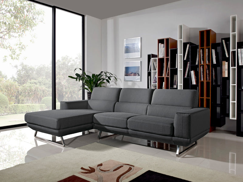 33' Dark Grey Fabric Foam Wood and Steel Sectional Sofa By Homeroots | Sectional | Modishstore