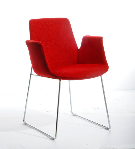 33' Red Polyester Fabric And Metal Dining Chair By Homeroots | Dining Chairs | Modishstore