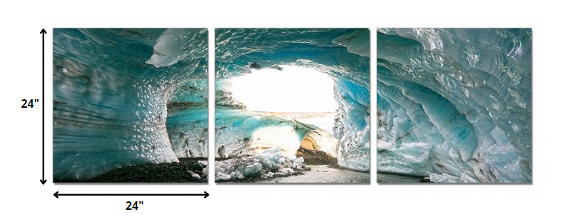 24" Multicolor Canvas 3 Horizontal Panels Ice Cave Photo By Homeroots | Wall Decor | Modishstore - 2