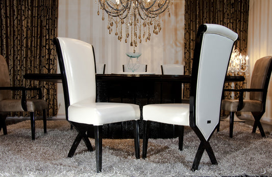 Two 43.5' White Leatherette And Black Wood Dining Chairs With X Shaped Rear Legs By Homeroots | Dining Chairs | Modishstore