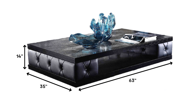 15" Black Leatherette Coffee Table with Crystals By Homeroots | Coffee Tables | Modishstore - 2