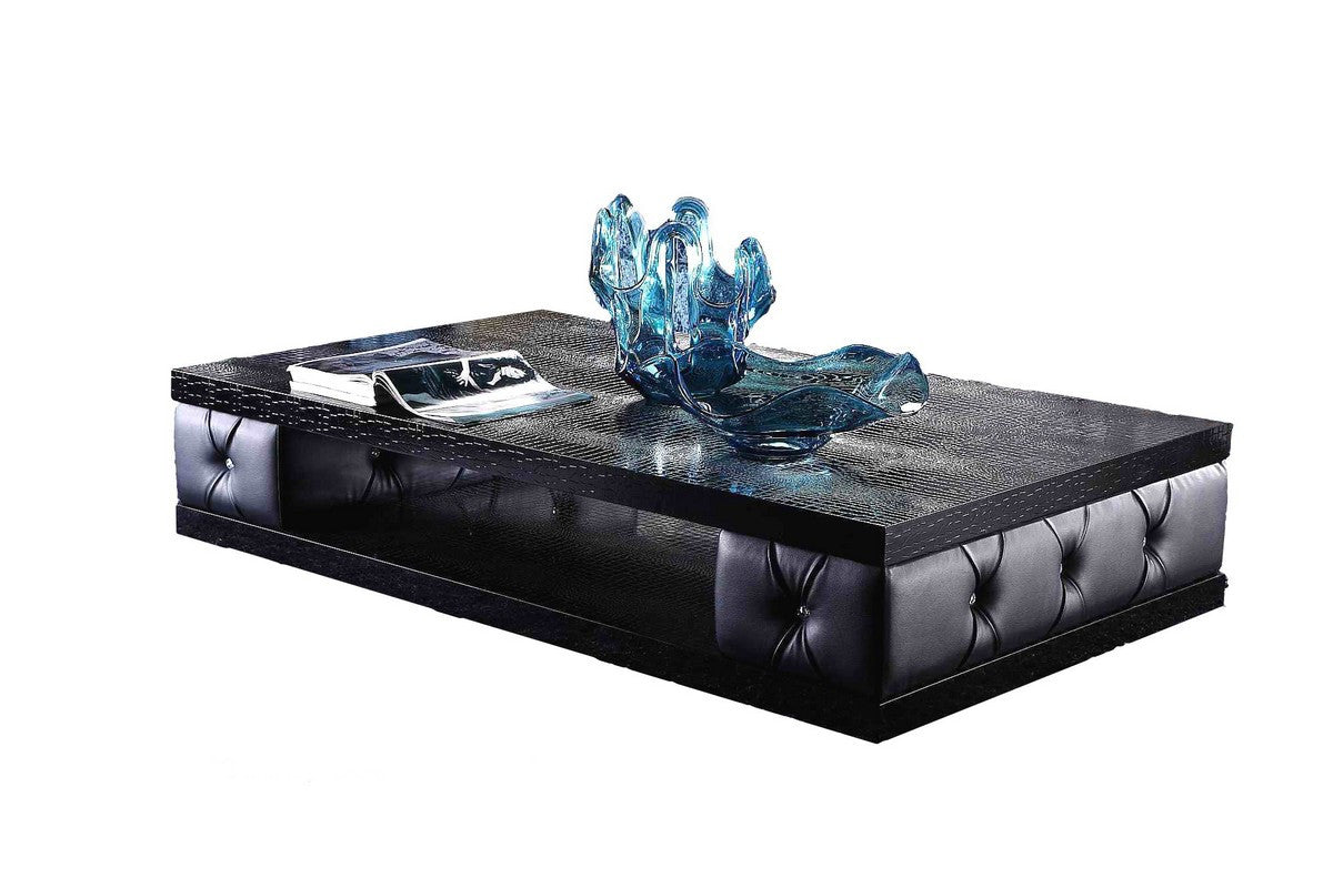 15" Black Leatherette Coffee Table with Crystals By Homeroots | Coffee Tables | Modishstore - 3