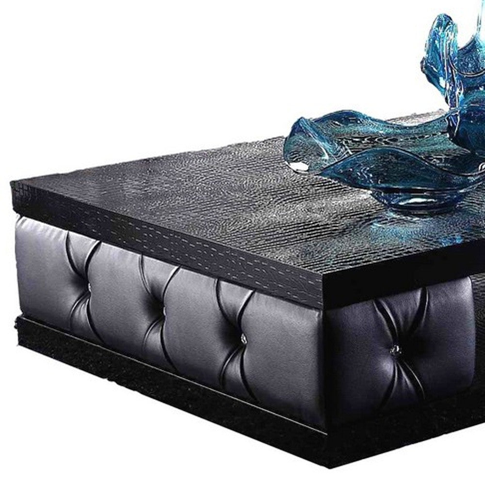 15" Black Leatherette Coffee Table with Crystals By Homeroots | Coffee Tables | Modishstore - 4