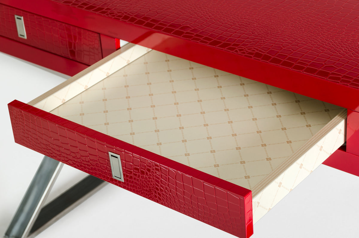 21 Red Crocodile MDF and Steel Desk By Homeroots | Desks | Modishstore - 3