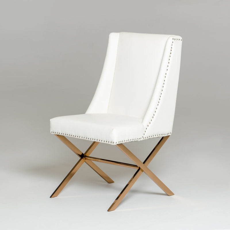 37' White Leatherette And Rosegold Steel Dining Chair By Homeroots | Dining Chairs | Modishstore