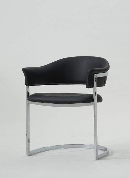 30' Black Leatherette And Stainless Steel Dining Chair By Homeroots | Dining Chairs | Modishstore