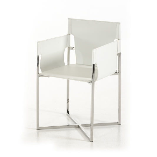 34' White Eco Leather And Stainless Steel Dining Chair By Homeroots | Dining Chairs | Modishstore