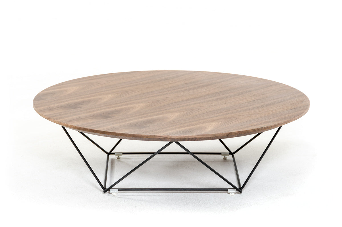 11' Walnut Veneer and Black Metal Coffee Table By Homeroots | Coffee Tables | Modishstore