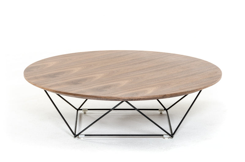 11' Walnut Veneer and Black Metal Coffee Table By Homeroots | Coffee Tables | Modishstore