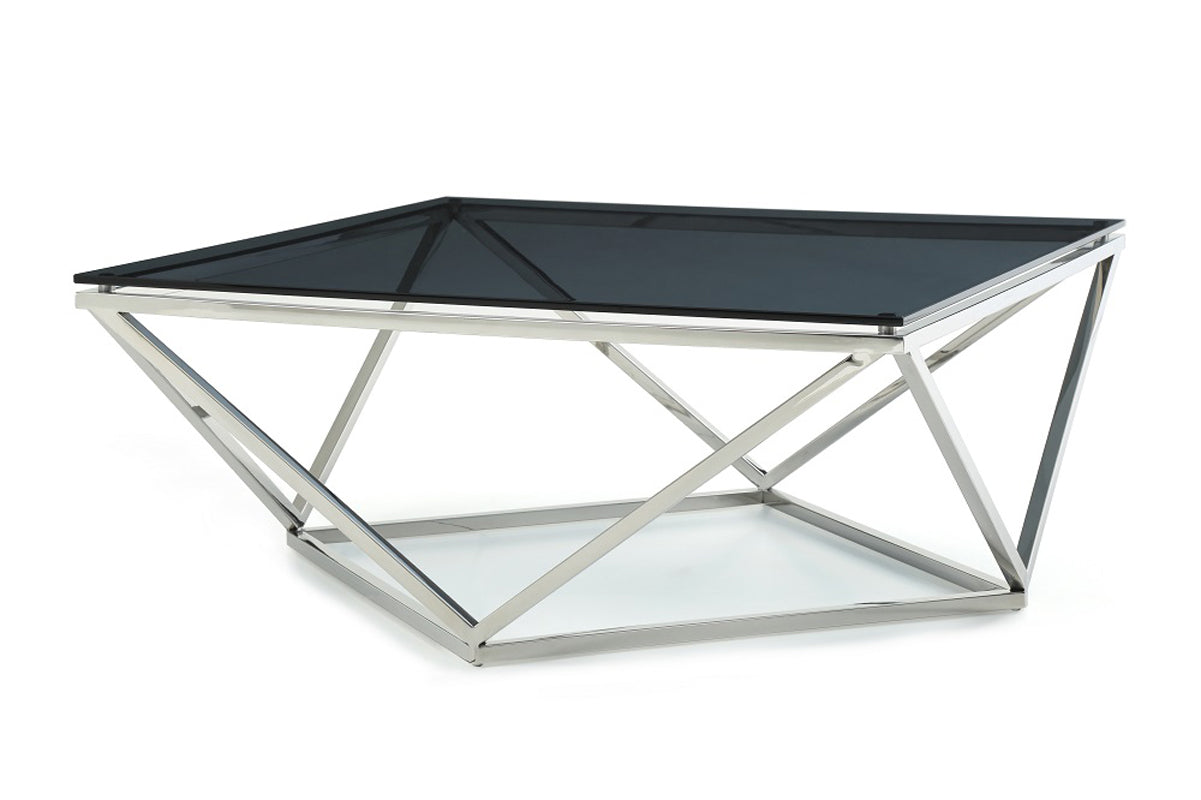 32' Smoked Glass and Stainless Steel Coffee Table By Homeroots | Coffee Tables | Modishstore - 3