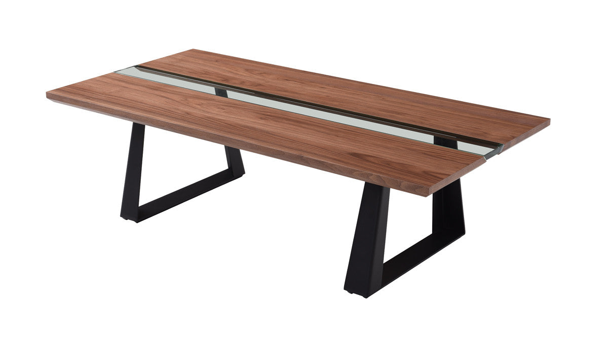 16' Walnut Veneer Metal and Glass Coffee Table By Homeroots - 284308 | Coffee Tables | Modishstore - 3