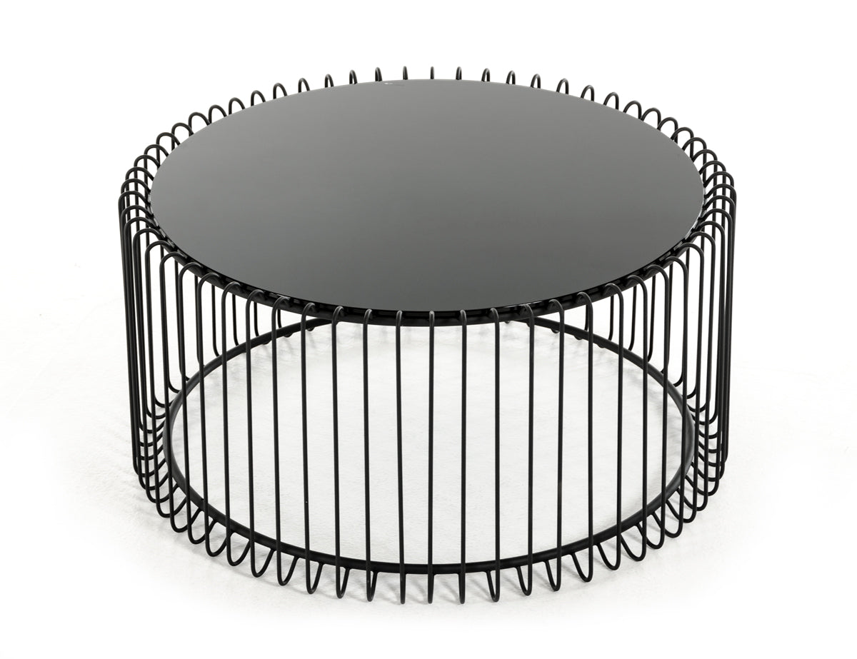 19' Black Metal and Glass Round Coffee Table By Homeroots | Coffee Tables | Modishstore - 2