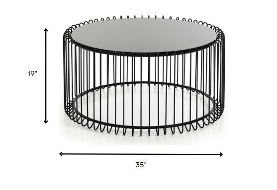 19' Black Metal and Glass Round Coffee Table By Homeroots | Coffee Tables | Modishstore - 4