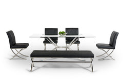 30' Glass And Stainless Steel Dining Table By Homeroots