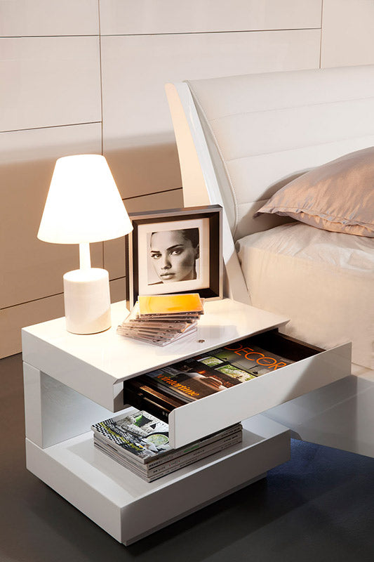 16' White Glossy Veneer Nightstand By Homeroots | Nightstands | Modishstore