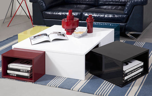 12' White Coffee Table with Colored Stools By Homeroots | Coffee Tables | Modishstore