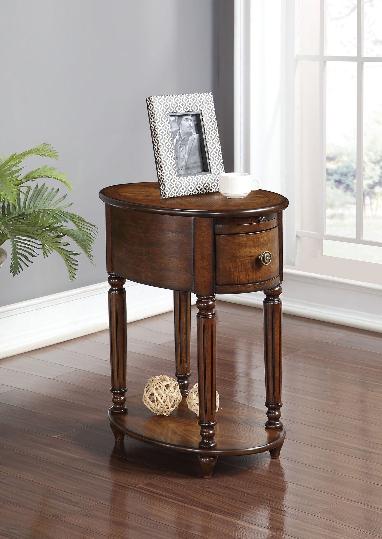 Dark Oak Finish Oval Side or End Table By Homeroots | End Tables | Modishstore