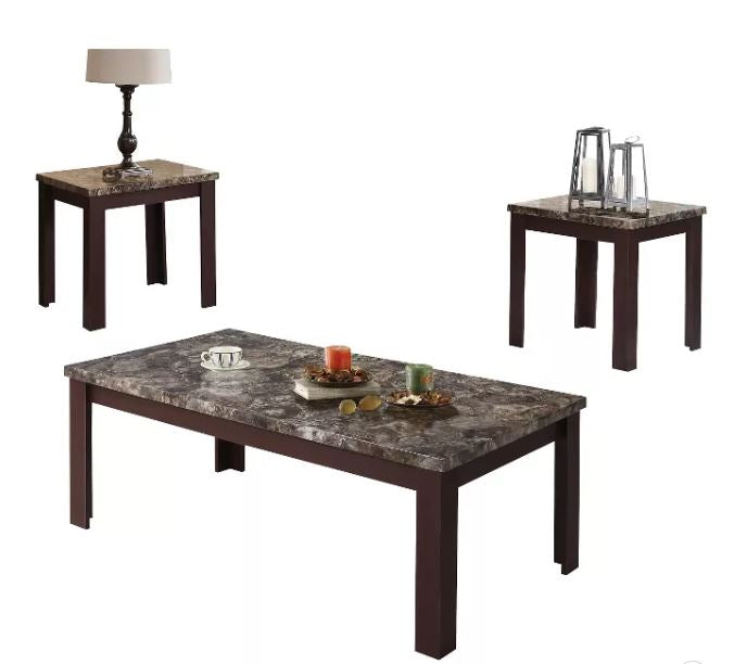 48' X 24' X 18' 3Pc Faux Marble And Cherry Coffee And End Table Set By Homeroots | Coffee Tables | Modishstore - 2