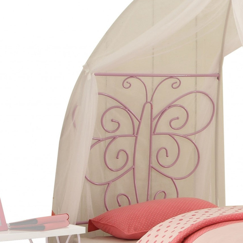 White And Lilac Scroll Butterfly Design Twin Canopy Bed By Homeroots | Beds | Modishstore - 3