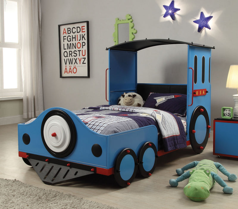 Blue Red And Black Train Metal Twin Bed By Homeroots | Beds | Modishstore