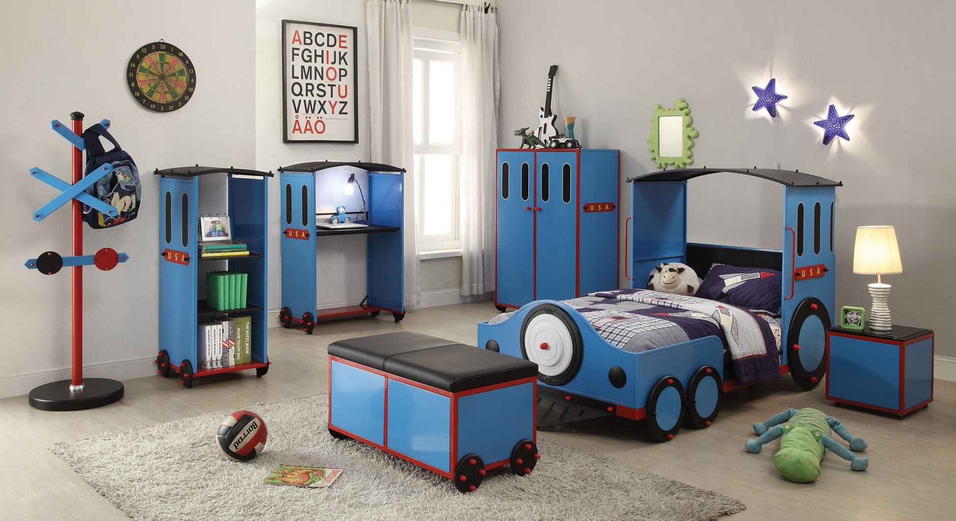 Blue Red And Black Train Metal Twin Bed By Homeroots | Beds | Modishstore - 3