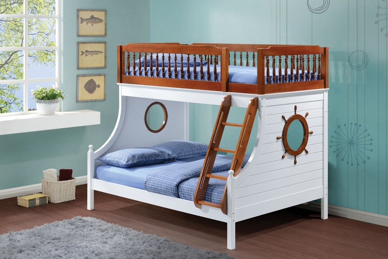 Twin Over Full Oak And White Bunk Bed By Homeroots | Beds | Modishstore