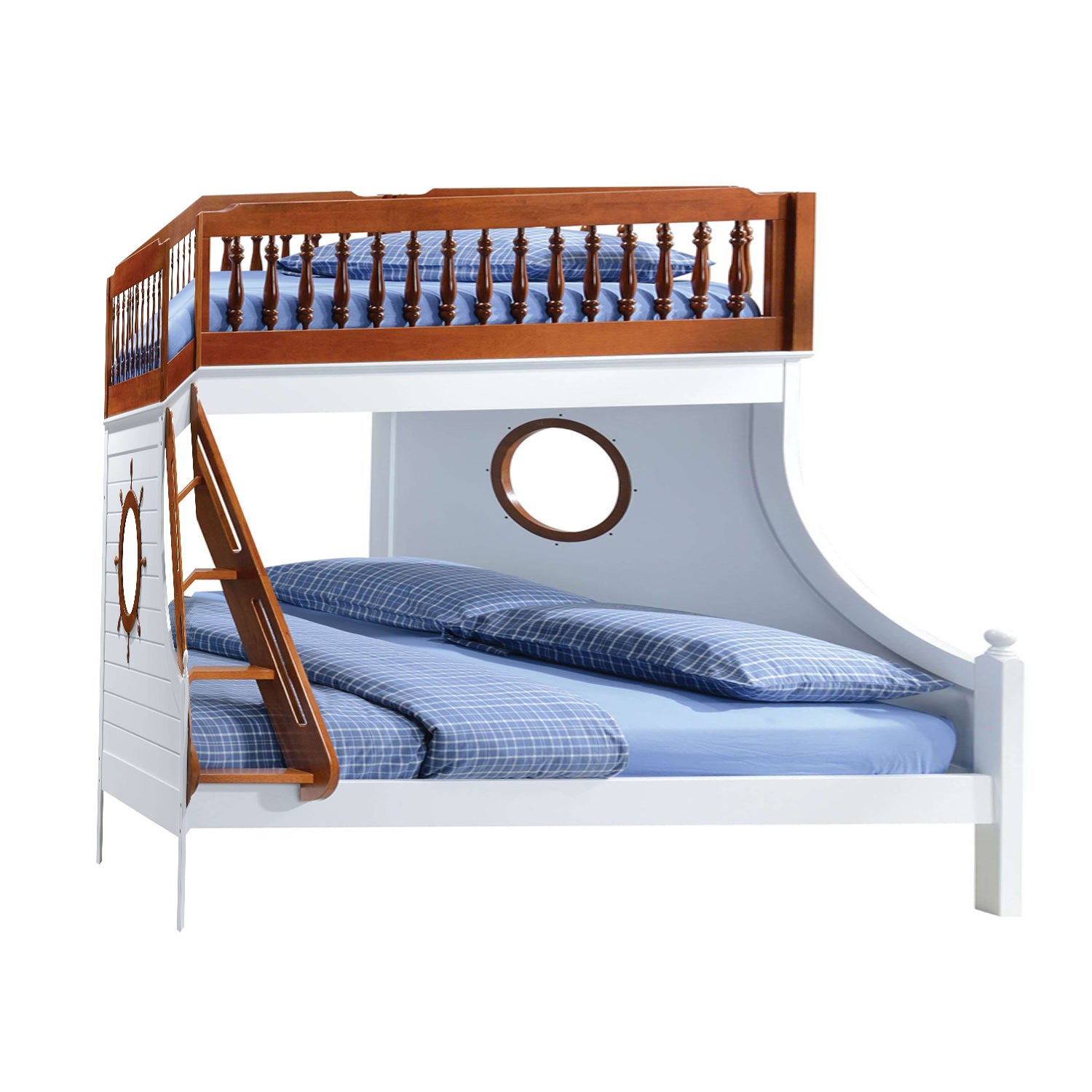 Twin Over Full Oak And White Bunk Bed By Homeroots | Beds | Modishstore - 2