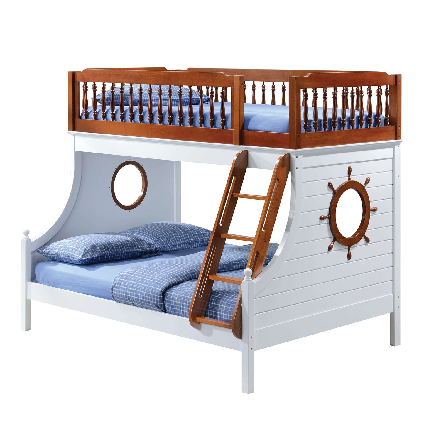 Twin Over Full Oak And White Bunk Bed By Homeroots | Beds | Modishstore - 3