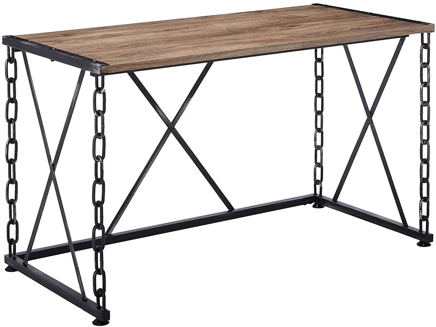 Modern Farmhouse Oak and Black Chain Link Office Desk By Homeroots | Desks | Modishstore - 2