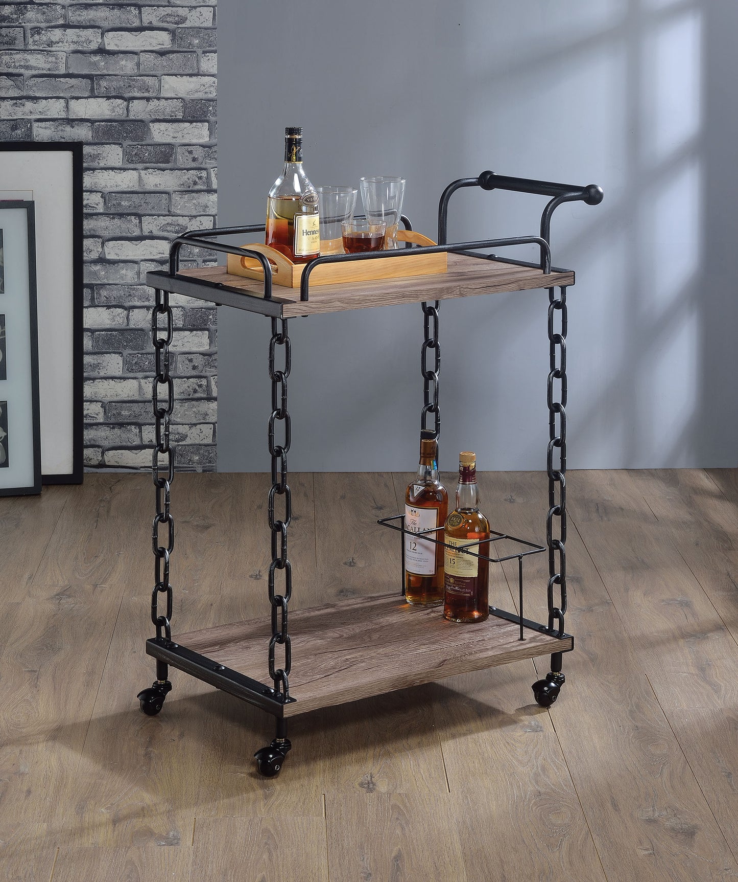 Rustic Oak And Antique Black Serving Cart By Homeroots | Bar Carts | Modishstore