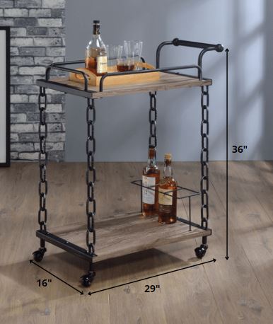 Rustic Oak And Antique Black Serving Cart By Homeroots | Bar Carts | Modishstore - 2