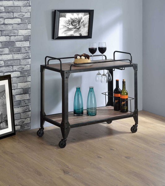 Rustic Oak And Black Serving Cart By Homeroots | Bar Carts | Modishstore