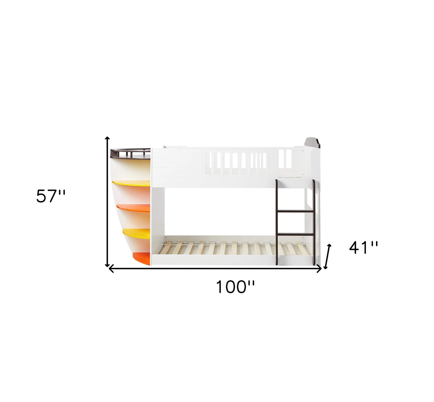 White And Chocolate Twin Over Twin Bunk Bed With Storage Shelf By Homeroots | Beds | Modishstore - 2