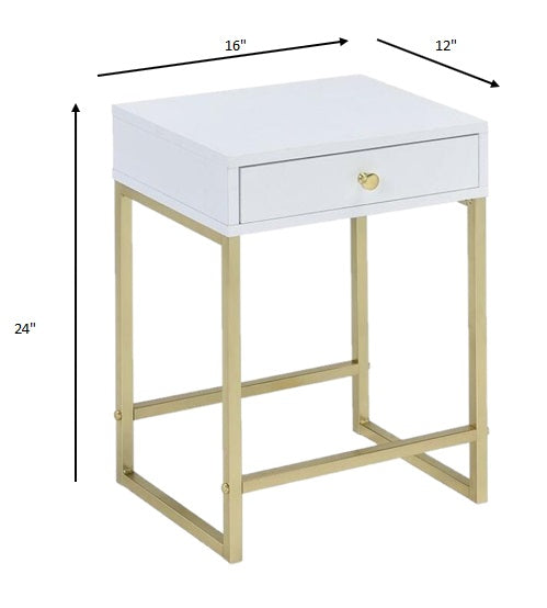 Sleek White and Brass End or Side Table By Homeroots | Side Tables | Modishstore - 3