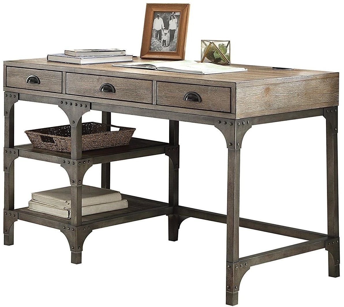 Weathered Oak And Antique Silver Desk By Homeroots | Desks | Modishstore - 2